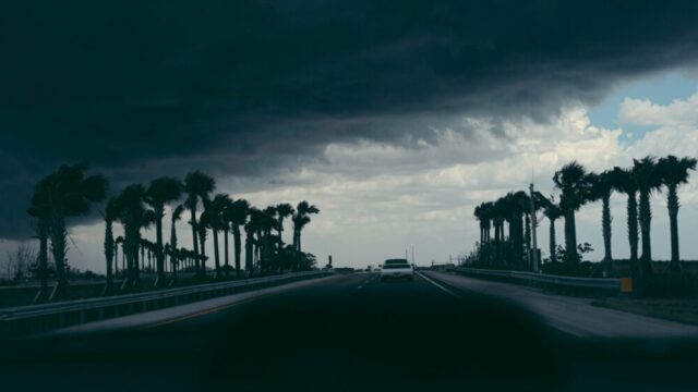 road during thunderstorm