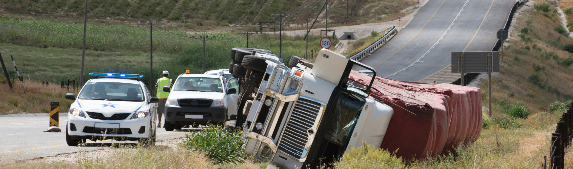 Overturned lorry on the Cape Namibia route at Citrusdal north of Cape Town South Africa