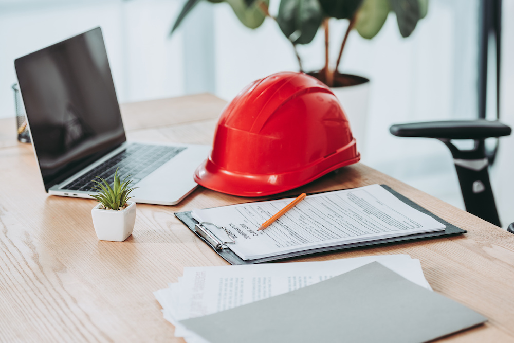 construction helmet laptop